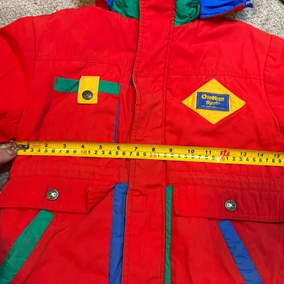 Vintage 90s OshKosh B'gosh Kids Colorblock Hooded Winter Jacket Red Ski Coat - Picture 5 of 8